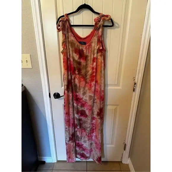 NWT Entro Tie Dye Sleeveless Rayon Lined Colorful Maxi Dress Women Size L - Picture 4 of 12